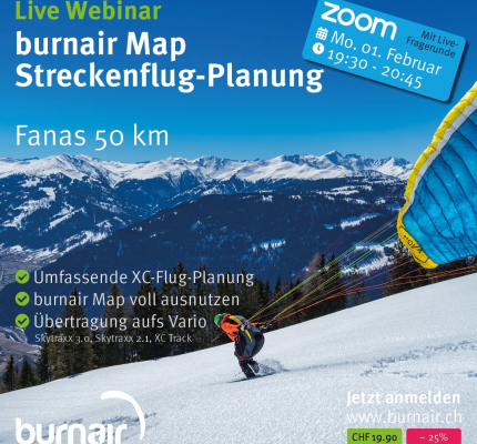 Live Webinar – burnair Map Streckenflugplanung Fanas 50 km