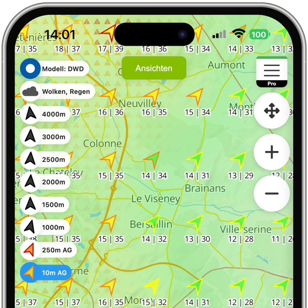 20261003_slide-wetter-mittelwind-boeen-iphone Windpfeile 10 m über Grund: Füllung zeigt den Mittelwind, Rand die Böen