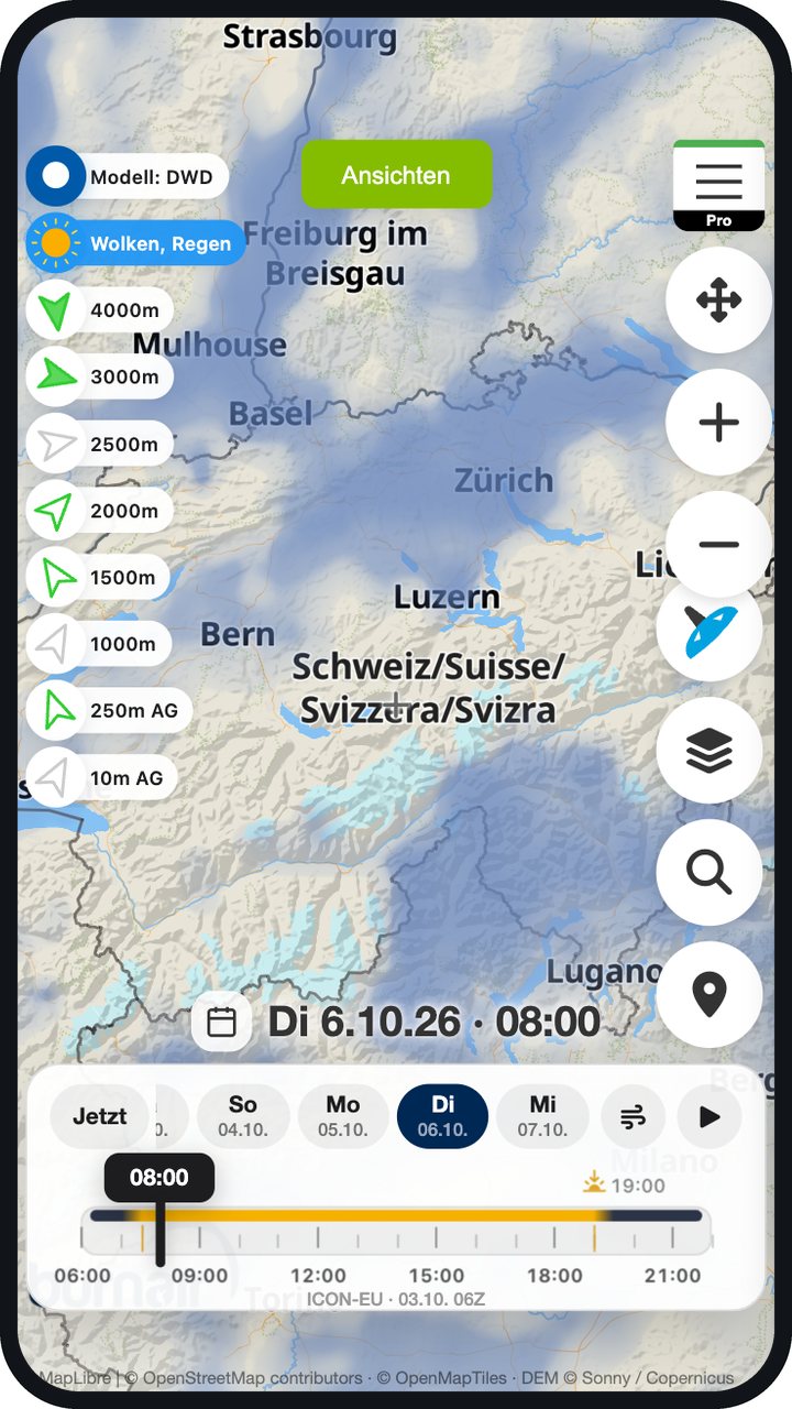 Wolken über der Schweiz am Morgen, tiefe Wolken im Mittelland